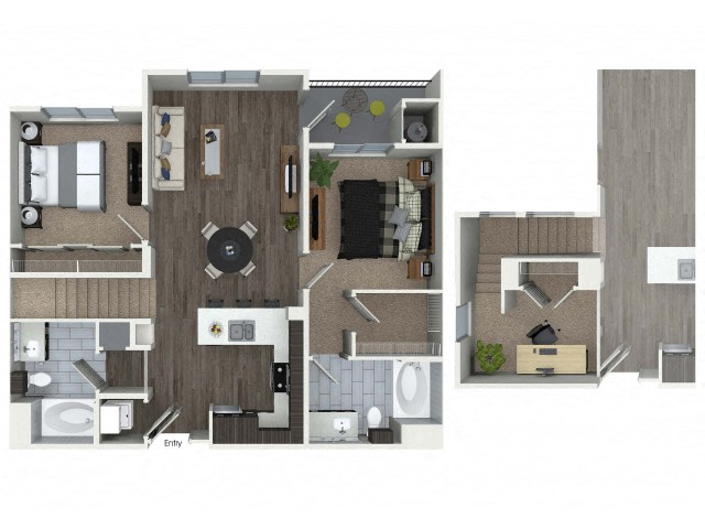 Floor plan for 2 beds, 2 baths, 1125 sqft